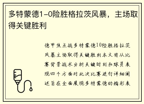 多特蒙德1-0险胜格拉茨风暴，主场取得关键胜利
